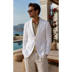 Adolfo men's Vintage 100% Linen Jacket white 46R